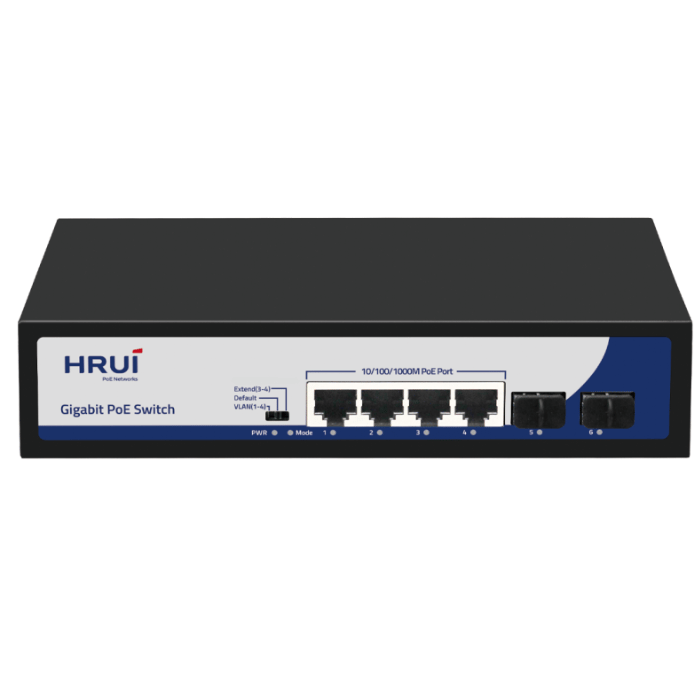 سوئیچ گیگابیتی PoE HR900-AFG-42NS-120 با ۴ پورت PoE و ۲ پورت SFP