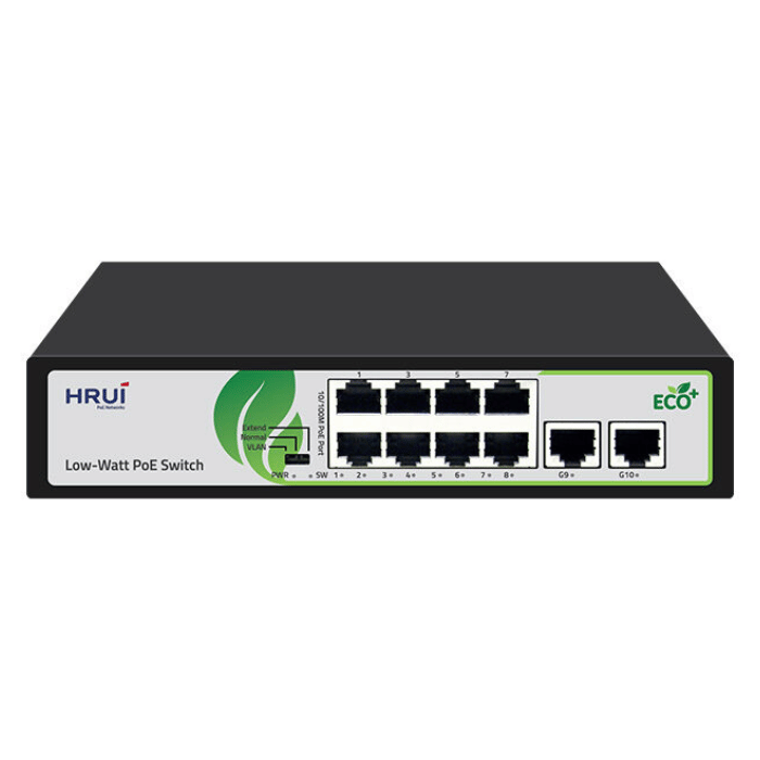 سوئیچ PoE HRUI HR902 با 8 پورت 10/100Mbps و 2 پورت Uplink گیگابیتی