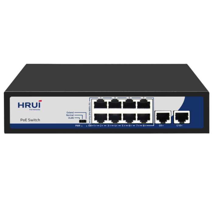 سوئیچ PoE گیگابیتی HR900-AF-82GN با ۸ پورت PoE و ۲ پورت Uplink گیگابیت